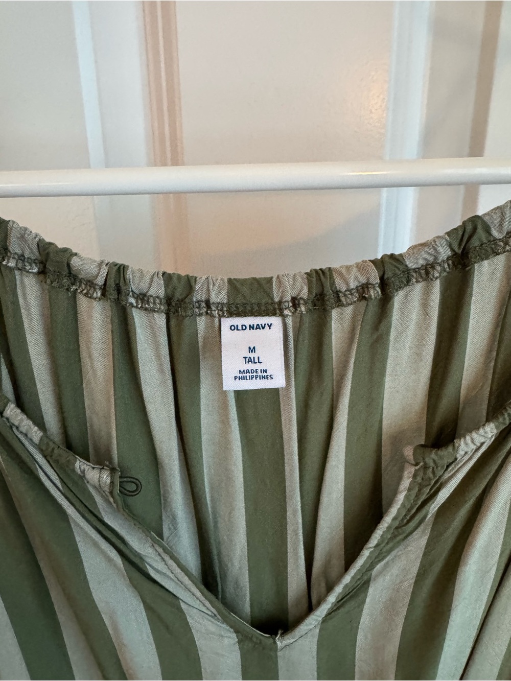 Striped Olive Spaghetti-Strap Romper - Picture 2 of 2